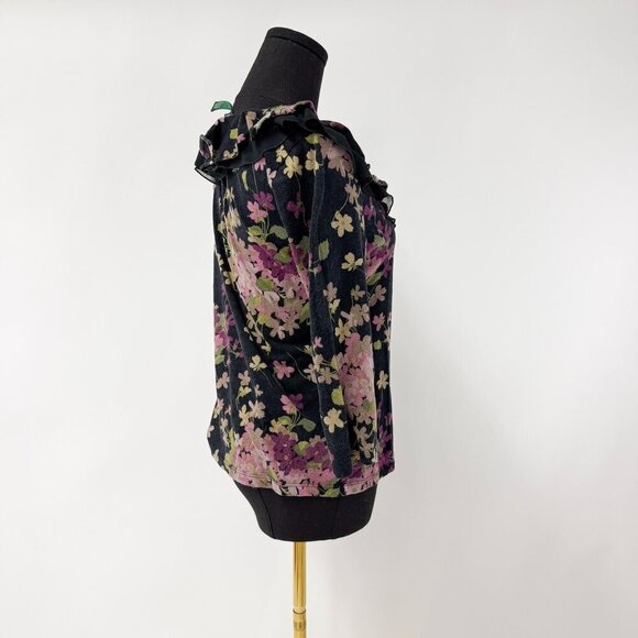 RALPH LAUREN RUFFLE TOP BLACK AND FLROAL PRINT - Picture 4 of 6